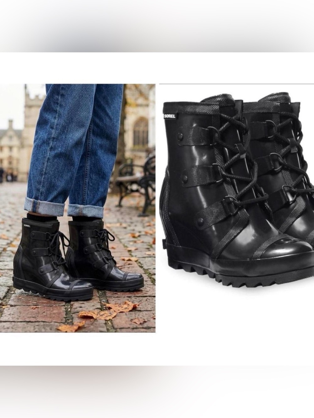 Sorel Black Lace-Up Wedge Ankle Boots